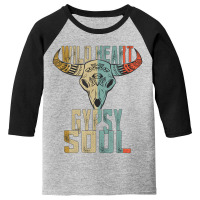 Limited Edition Wild Heart Gypsy Soul Vintage Boho Cow Bull Skull Youth 3/4 Sleeve | Artistshot