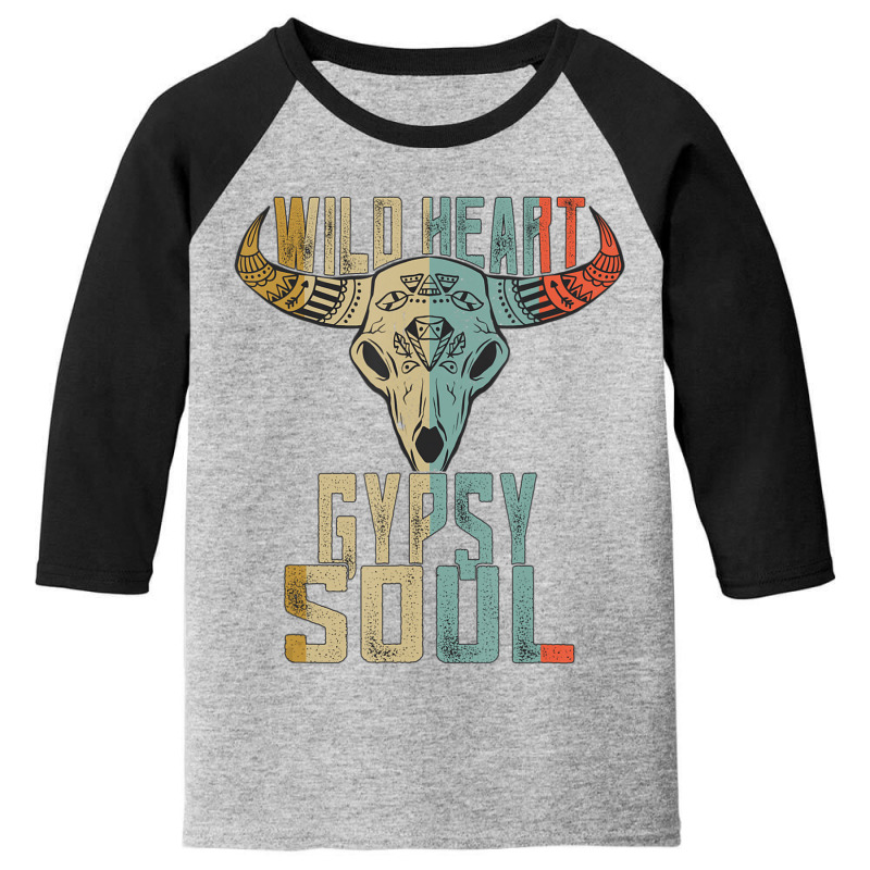 Limited Edition Wild Heart Gypsy Soul Vintage Boho Cow Bull Skull Youth 3/4 Sleeve by bummercaught | Artistshot