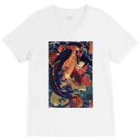 Fighting The Giant Carp Japanese Tshirt V-neck Tee | Artistshot