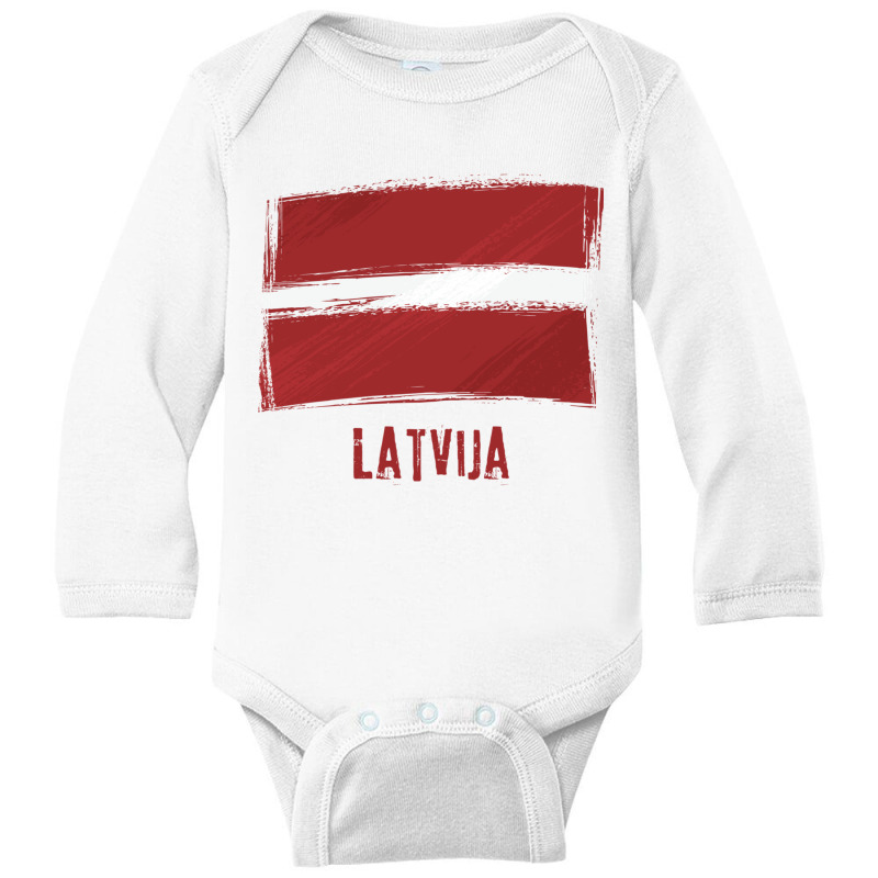 Grunge Latvia Flag  Latvija Latvian Language Long Sleeve T Shirt Long Sleeve Baby Bodysuit by kleebbi | Artistshot