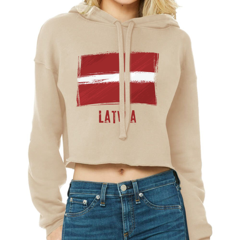 Grunge Latvia Flag  Latvija Latvian Language Long Sleeve T Shirt Cropped Hoodie by kleebbi | Artistshot