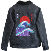 Hot Trend Big Wave Vaporwave Aesthetic 80s Anime Fashion Streetwear Unisex Sherpa-lined Denim Jacket | Artistshot