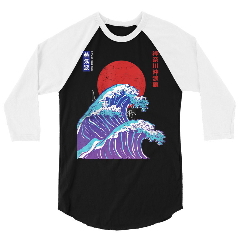 Hot Trend Big Wave Vaporwave Aesthetic 80s Anime Fashion Streetwear 3/4 Sleeve Shirt | Artistshot