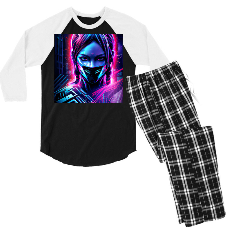 Fille Cyberpunk Fonds Dcran Cyberpunk 4k Oeuvre Cyberpunk Art Conceptu Men's 3/4 Sleeve Pajama Set | Artistshot