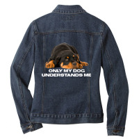 Only My Dog Understands Me Design Ladies Denim Jacket | Artistshot