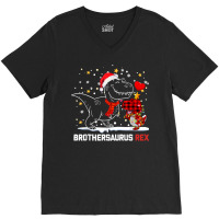 Brothersaurus Brother Dinosaur Christmas Pajamas Trex Family T Shirt V-neck Tee | Artistshot