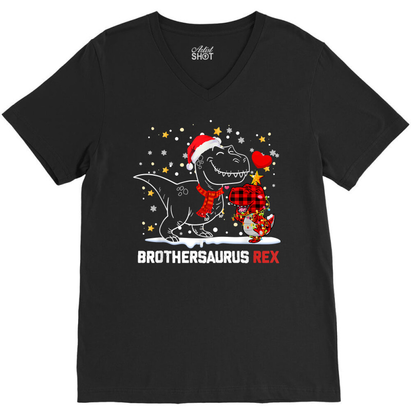 Brothersaurus Brother Dinosaur Christmas Pajamas Trex Family T Shirt V-neck Tee | Artistshot