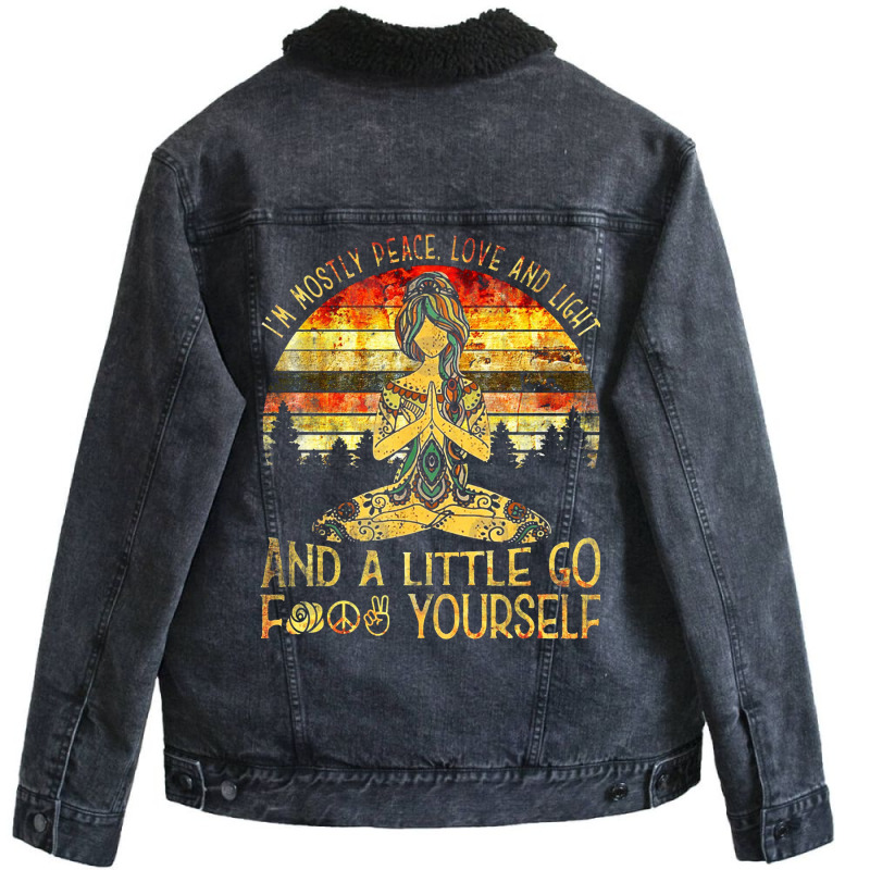 I'm Mostly Peace Love And Light Unisex Sherpa-Lined Denim Jacket by frizidan | Artistshot