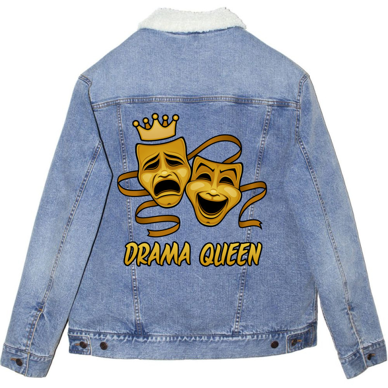 Drama Queen Comedy And Tragedy Gold Theater Masks Unisex Sherpa-Lined Denim Jacket by fizzgig | Artistshot