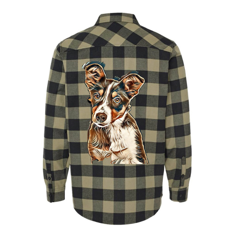 Australian Shepherd Dog Against Green Background Flannel Shirt by Kemnabi | Artistshot