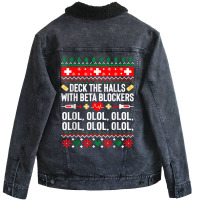 Deck The Halls With Beta Blockers Nurse Christmas Ugly Xmas Unisex Sherpa-lined Denim Jacket | Artistshot