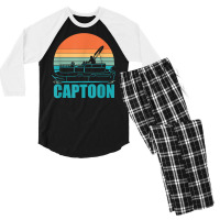 Funny Boating Captoon Pontoon Tritoon Captain Pontoon Boat T Shirt Men's 3/4 Sleeve Pajama Set | Artistshot