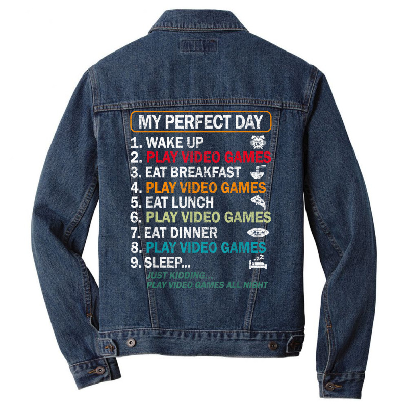 My Perfect Day Video Games T Shirt Funny Gamer Gift Boys Men T Shirt Men Denim Jacket | Artistshot