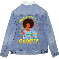 Limited Edition Unapologetically Groovy Black 70s Dance Party Peace Unisex Sherpa-lined Denim Jacket | Artistshot