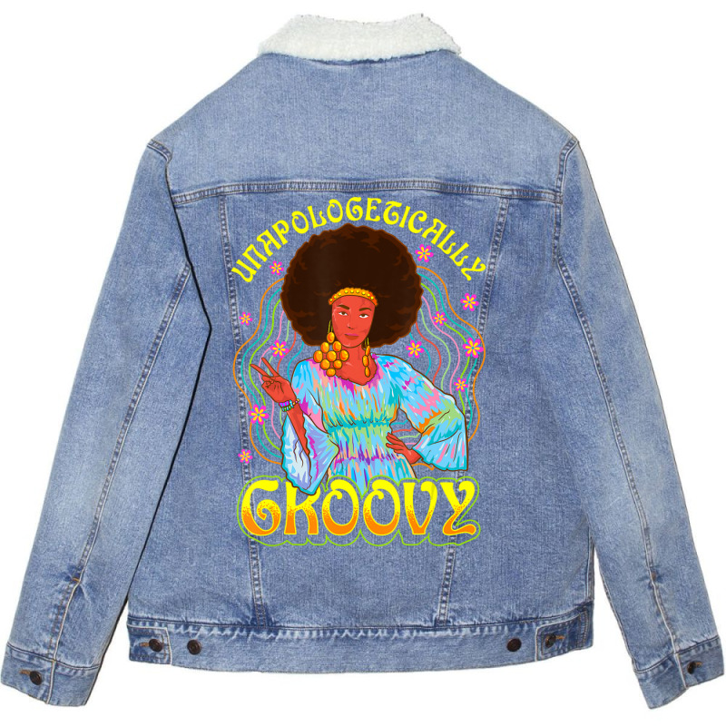 Limited Edition Unapologetically Groovy Black 70s Dance Party Peace Unisex Sherpa-lined Denim Jacket | Artistshot