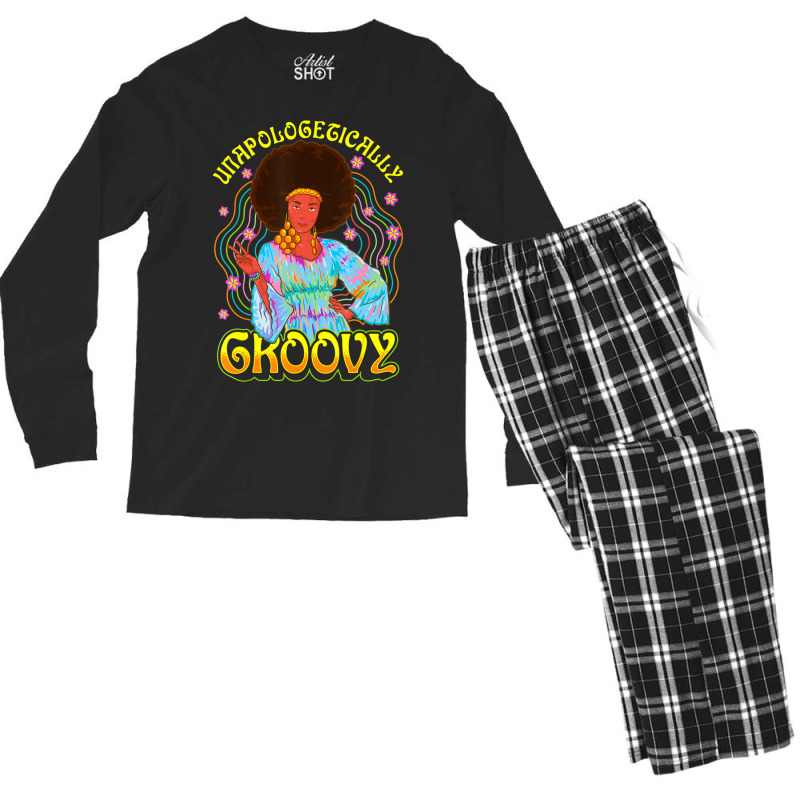 Limited Edition Unapologetically Groovy Black 70s Dance Party Peace Men's Long Sleeve Pajama Set | Artistshot