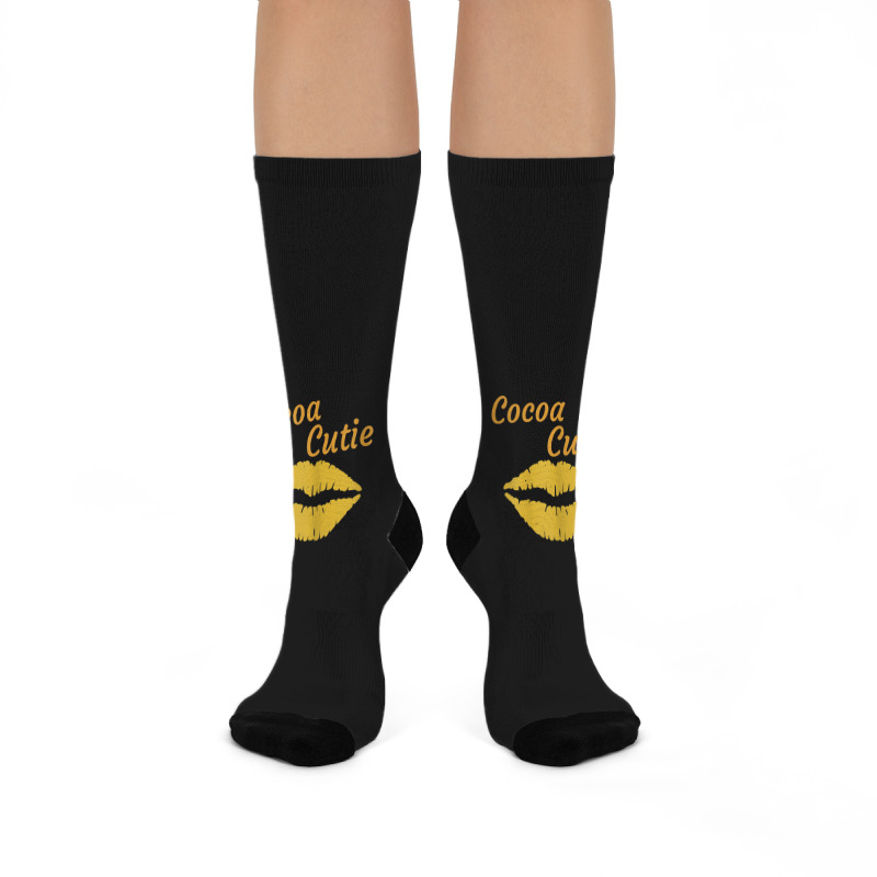 Womens Cocoa Cutie Sexy Gold Lips Cute Melanin Crew Socks | Artistshot