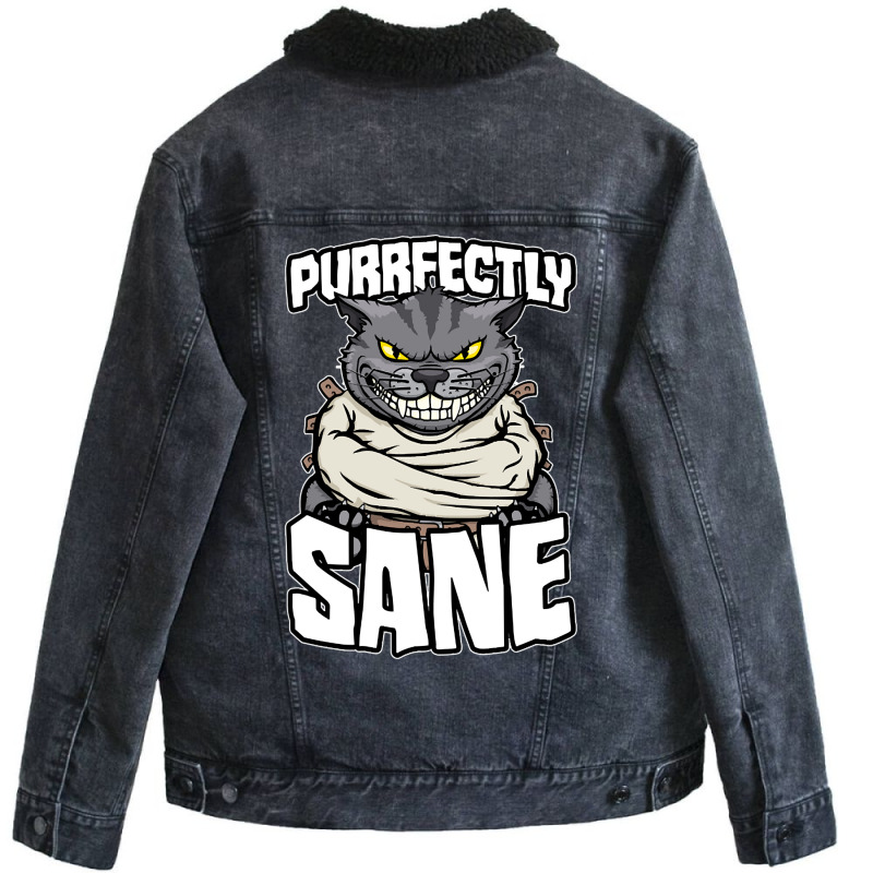 Hot Trend Purrfectly Sane Crazy Cat Lady Funny Mad Cat Lover Halloween Unisex Sherpa-Lined Denim Jacket by macklinsampson | Artistshot