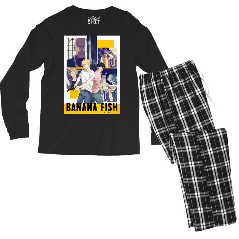 Banana Fish Poster Blue Men's Long Sleeve Pajama Set by woelkelytjeb | Artistshot