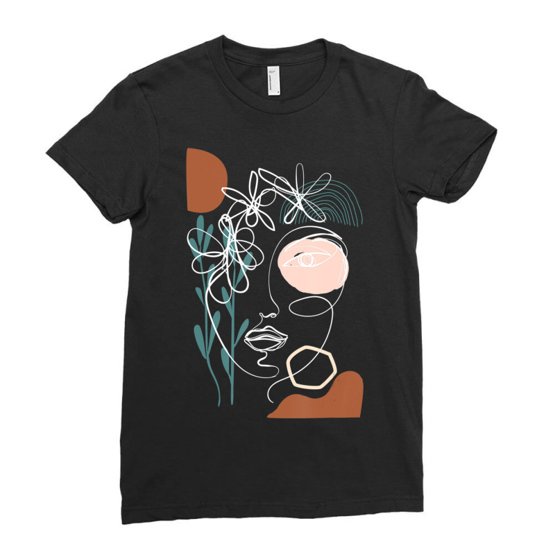 Hot Trend Line Art Face Abstract Art One Line Minimal Ladies Fitted T-Shirt by behindcedar22 | Artistshot