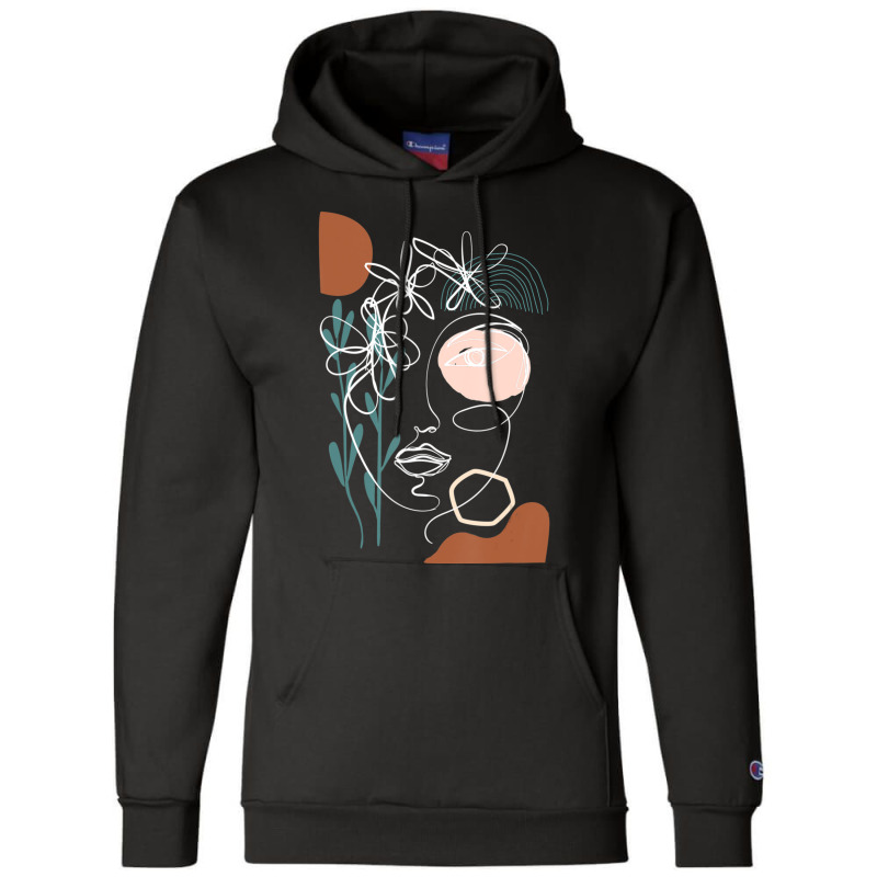 Hot Trend Line Art Face Abstract Art One Line Minimal Champion Hoodie by behindcedar22 | Artistshot