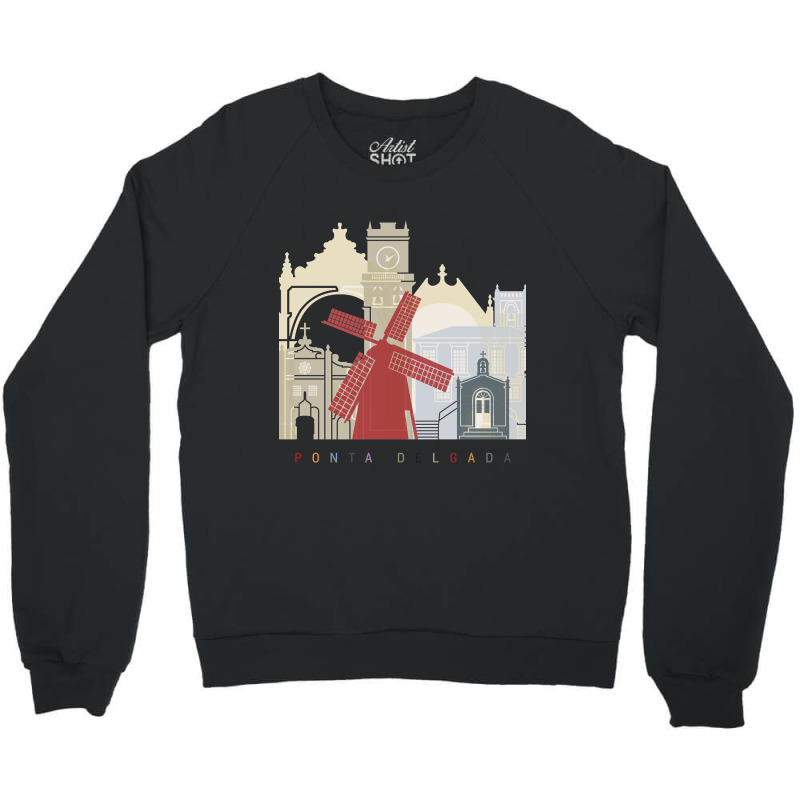 Limited Edition Ponta Delgada Skyline Poster Crewneck Sweatshirt by greggjvandervor | Artistshot