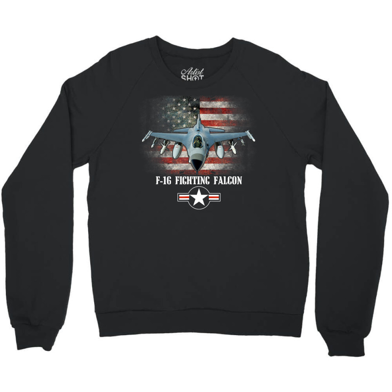 Hot Trend F16 Fighting Falcon American Flag Patriotic Usaf Crewneck Sweatshirt by quanghuydinh1 | Artistshot