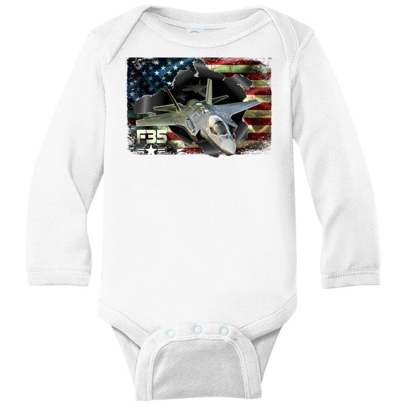 Limited Edition F-35 Lightning Air Force Military Veteran Pride Us Fla Long Sleeve Baby Bodysuit by quanghuydinh1 | Artistshot