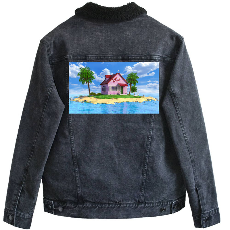 Kame House Poster Vintage Unisex Sherpa-Lined Denim Jacket by woelkelytjeb | Artistshot