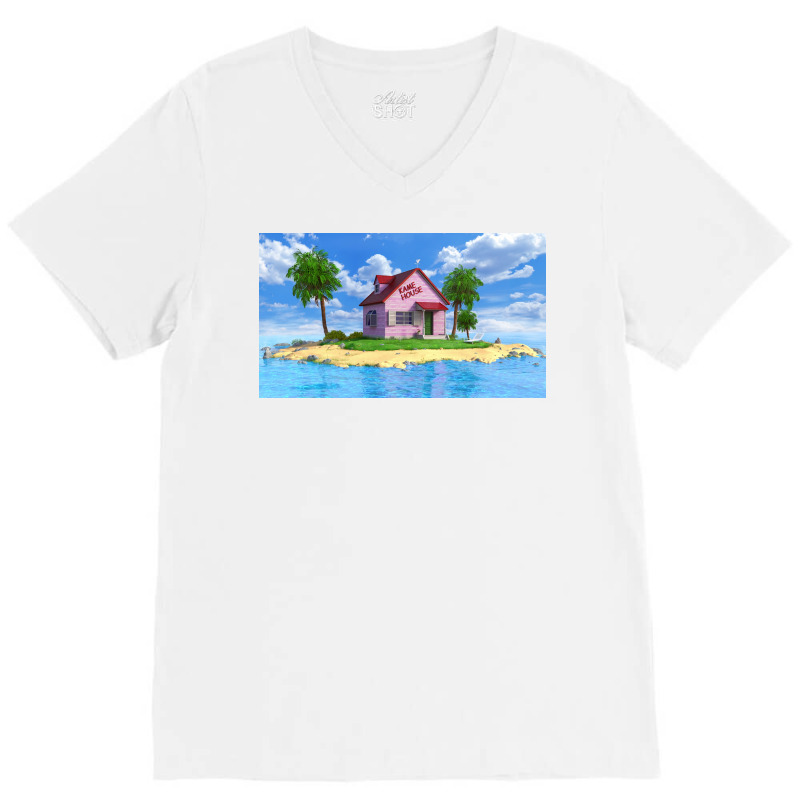 Kame House Poster Vintage V-Neck Tee by woelkelytjeb | Artistshot