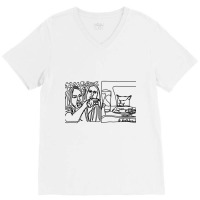 Hot Trend Woman Yelling At A Cat Meme Line Art Minimal V-neck Tee | Artistshot