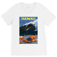 Hawaii Vintage Travel Poster Restored Rb V-neck Tee | Artistshot