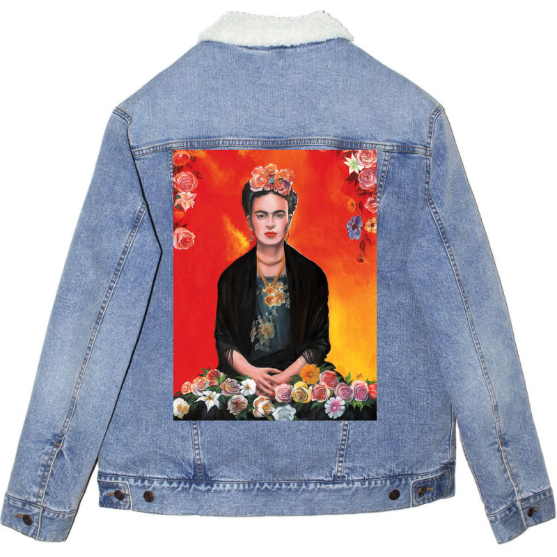 Frida Kahlo Painting Flower Unisex Sherpa-Lined Denim Jacket by kathryndefra | Artistshot