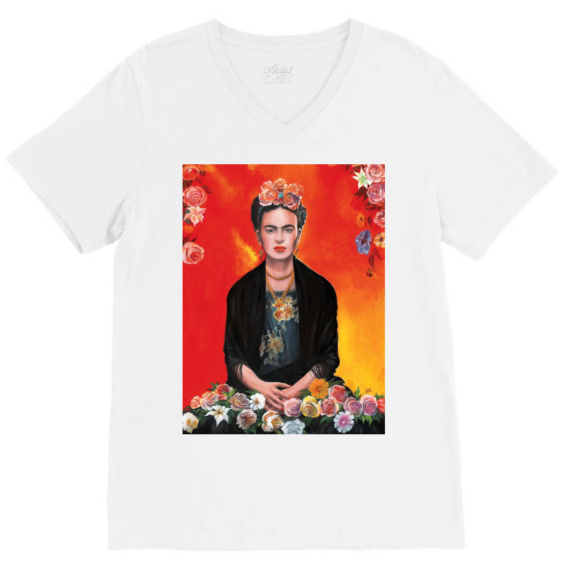 Frida Kahlo Painting Flower V-Neck Tee by kathryndefra | Artistshot