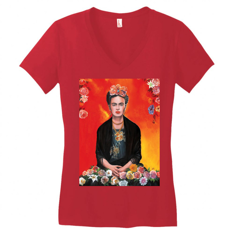 Frida Kahlo Painting Flower Women's V-Neck T-Shirt by kathryndefra | Artistshot