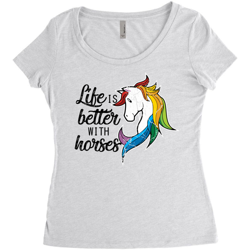 Life Is Better With Horses Equestrian Gift For Women Girls   Nature Gi Women's Triblend Scoop T-shirt by jaroungaimok | Artistshot