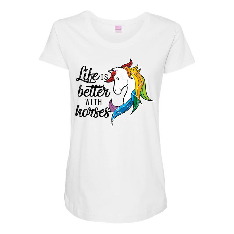 Life Is Better With Horses Equestrian Gift For Women Girls   Nature Gi Maternity Scoop Neck T-shirt by jaroungaimok | Artistshot