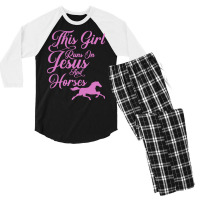 Jesus T  Shirt This Girl Runs On Jesus And Horses Print Christian Gift Men's 3/4 Sleeve Pajama Set | Artistshot