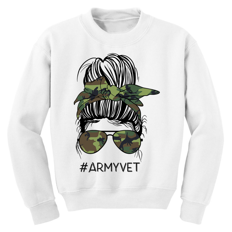 Army Vet Life Messy Bun Camo Print Sunglasses Veterans Day Youth Sweatshirt | Artistshot