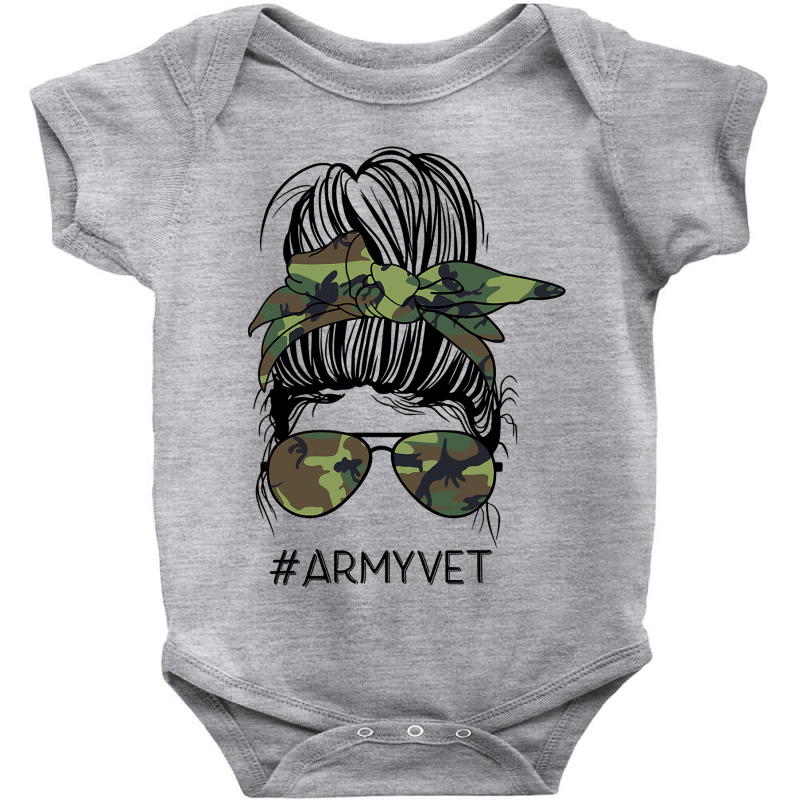 Army Vet Life Messy Bun Camo Print Sunglasses Veterans Day Baby Bodysuit | Artistshot