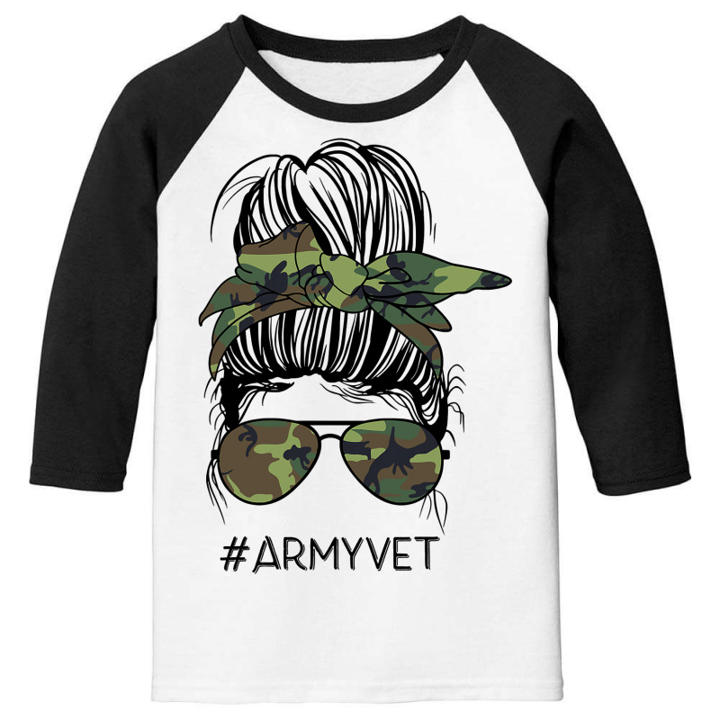 Army Vet Life Messy Bun Camo Print Sunglasses Veterans Day Youth 3/4 Sleeve | Artistshot