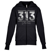 Detroit 313 Area Code Skyline Michigan Vintage Youth Zipper Hoodie | Artistshot