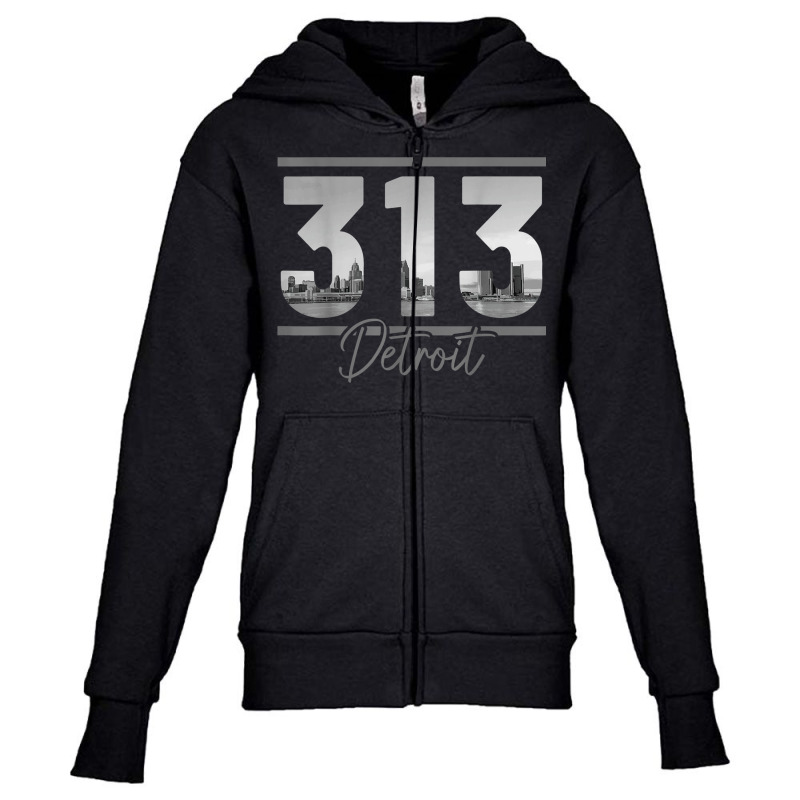 Detroit 313 Area Code Skyline Michigan Vintage Youth Zipper Hoodie by ReginaldLewisMay | Artistshot