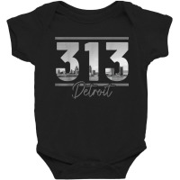 Detroit 313 Area Code Skyline Michigan Vintage Baby Bodysuit | Artistshot