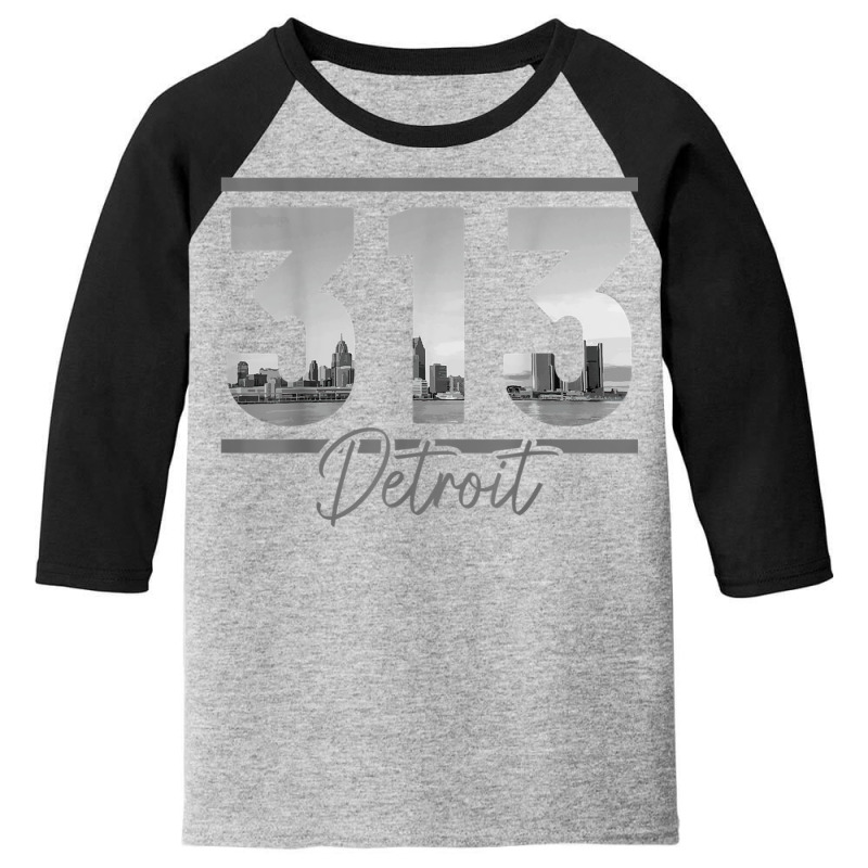 Detroit 313 Area Code Skyline Michigan Vintage Youth 3/4 Sleeve by ReginaldLewisMay | Artistshot