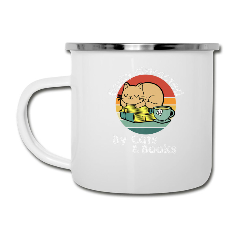 Vintage Retro Easily Distracted By Cats And Books Cat Lover Camper Cup | Artistshot