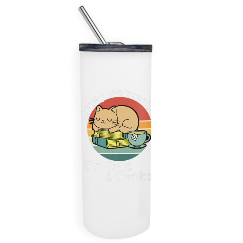 Vintage Retro Easily Distracted By Cats And Books Cat Lover Skinny Tumbler | Artistshot