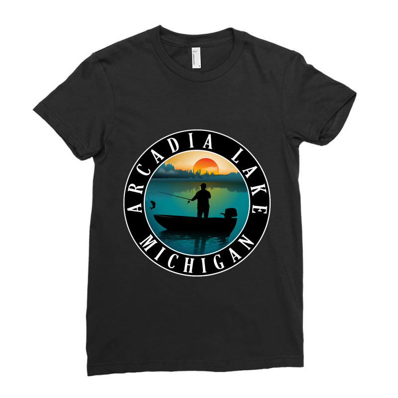 Trending Arcadia Lake Fishing Michigan Sunset Ladies Fitted T-Shirt by Box Bingham | Artistshot