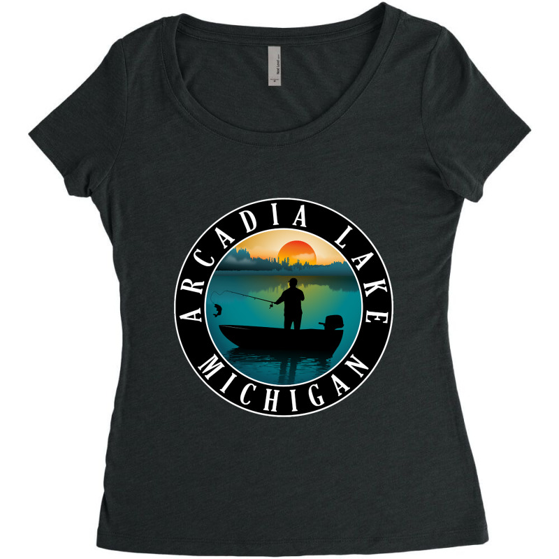 Trending Arcadia Lake Fishing Michigan Sunset Women's Triblend Scoop T-shirt by Box Bingham | Artistshot