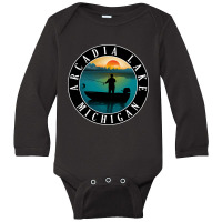 Trending Arcadia Lake Fishing Michigan Sunset Long Sleeve Baby Bodysuit | Artistshot